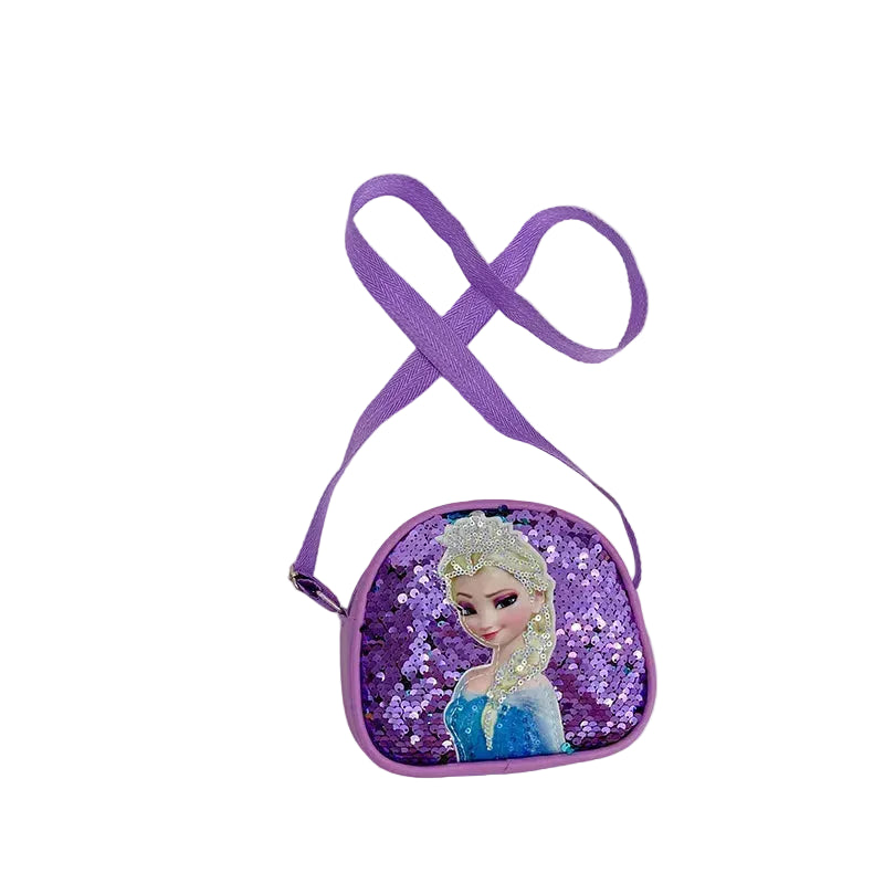 Tejesa Children's Bag Girls Bag Disney Princess Elsa Sequins Personality Children's Casual One Shoulder Bag Messenger Bag
