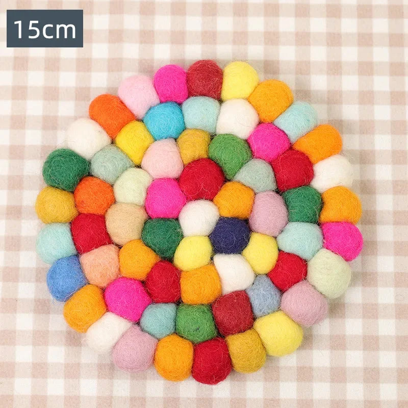 Hemasa Colorful Warm Forest Series Wool Felt Handmade Puncture Colorful Ball Cup Mat Insulated Meal Mat(set of 5 )