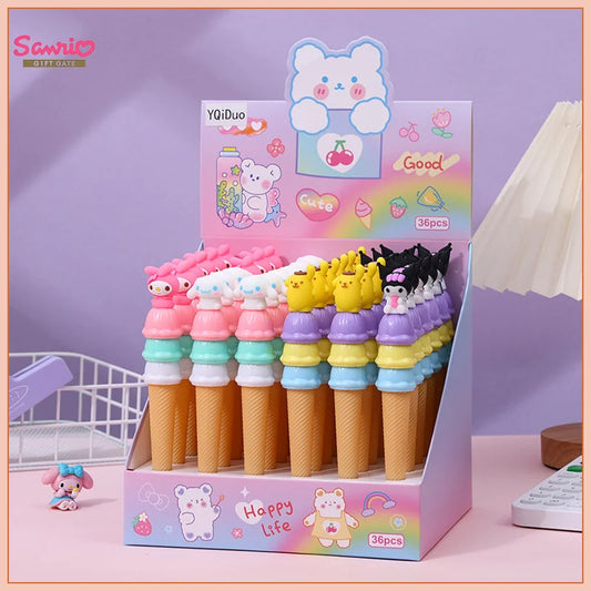 36pcs/Order Cartoon Soft Rubber Ice Cream Cone Gel Pen Children'S Day Gift 0.5mm Gel Pen School Supplies Fashion Stationery