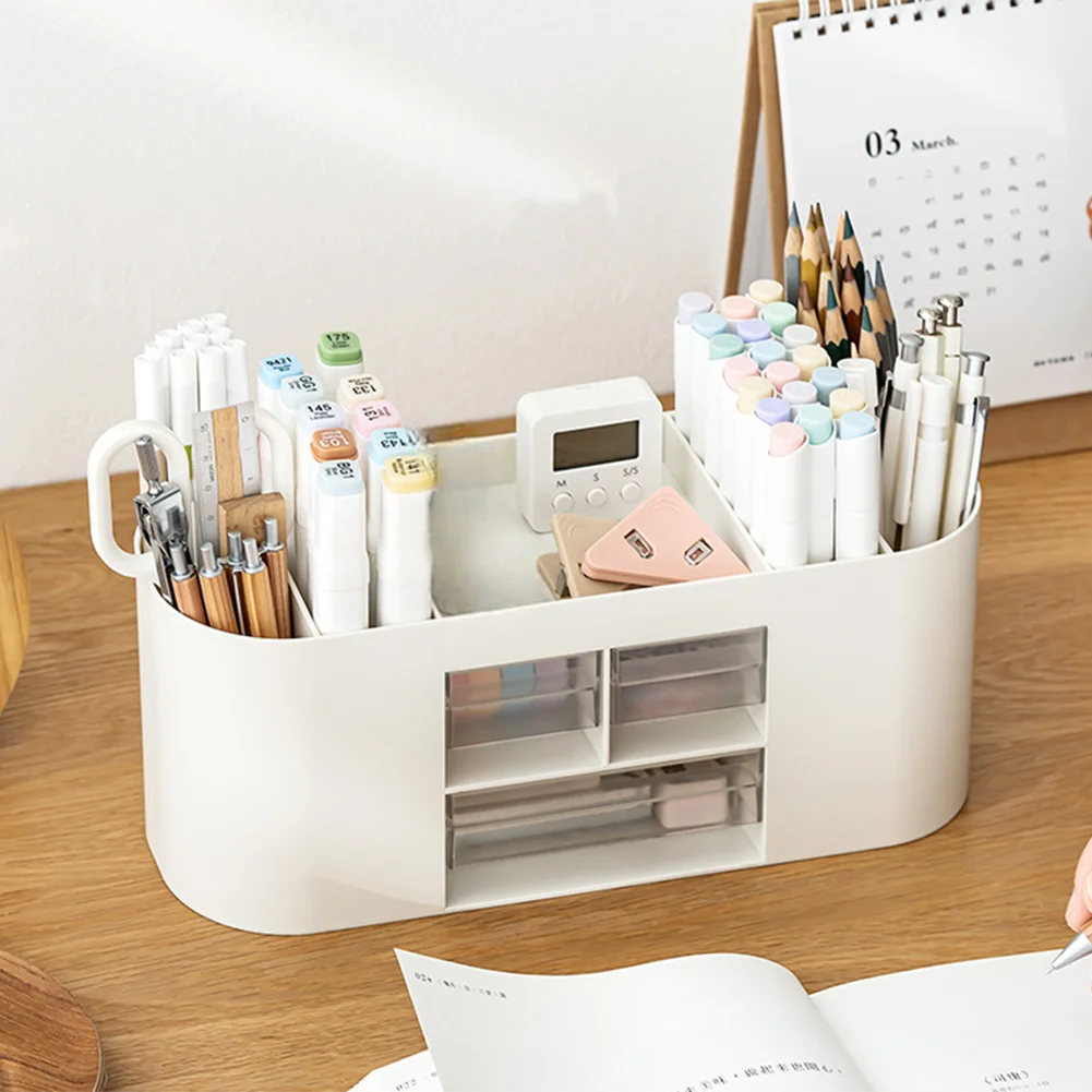 Tejesa Pen Organizer with 3 Drawers, Multi-Functional Pencil Holder With 10 Compartments, Desk Organizers Storage For Office Home