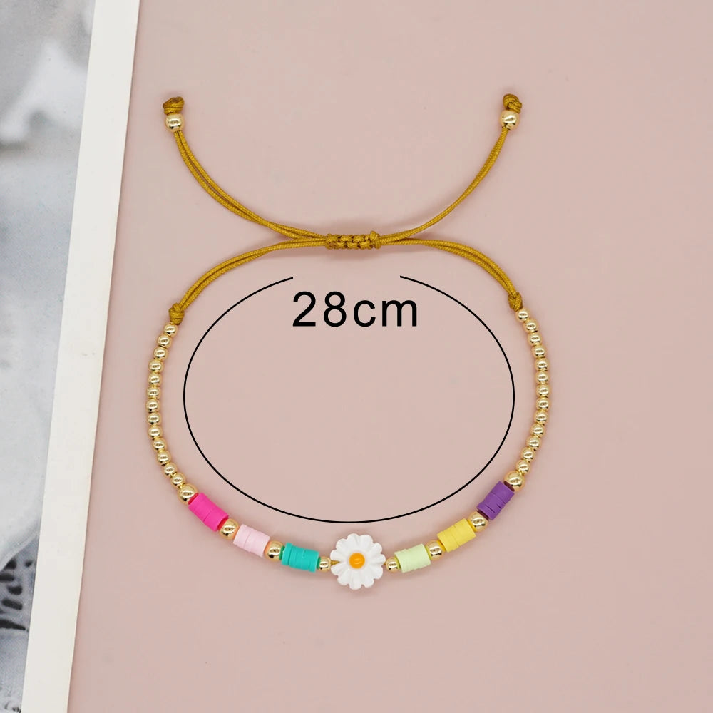Heamsa  Polymer Clay Beads Daisy Charm Heishi & Gold Plated Bead Friendship Bracelet