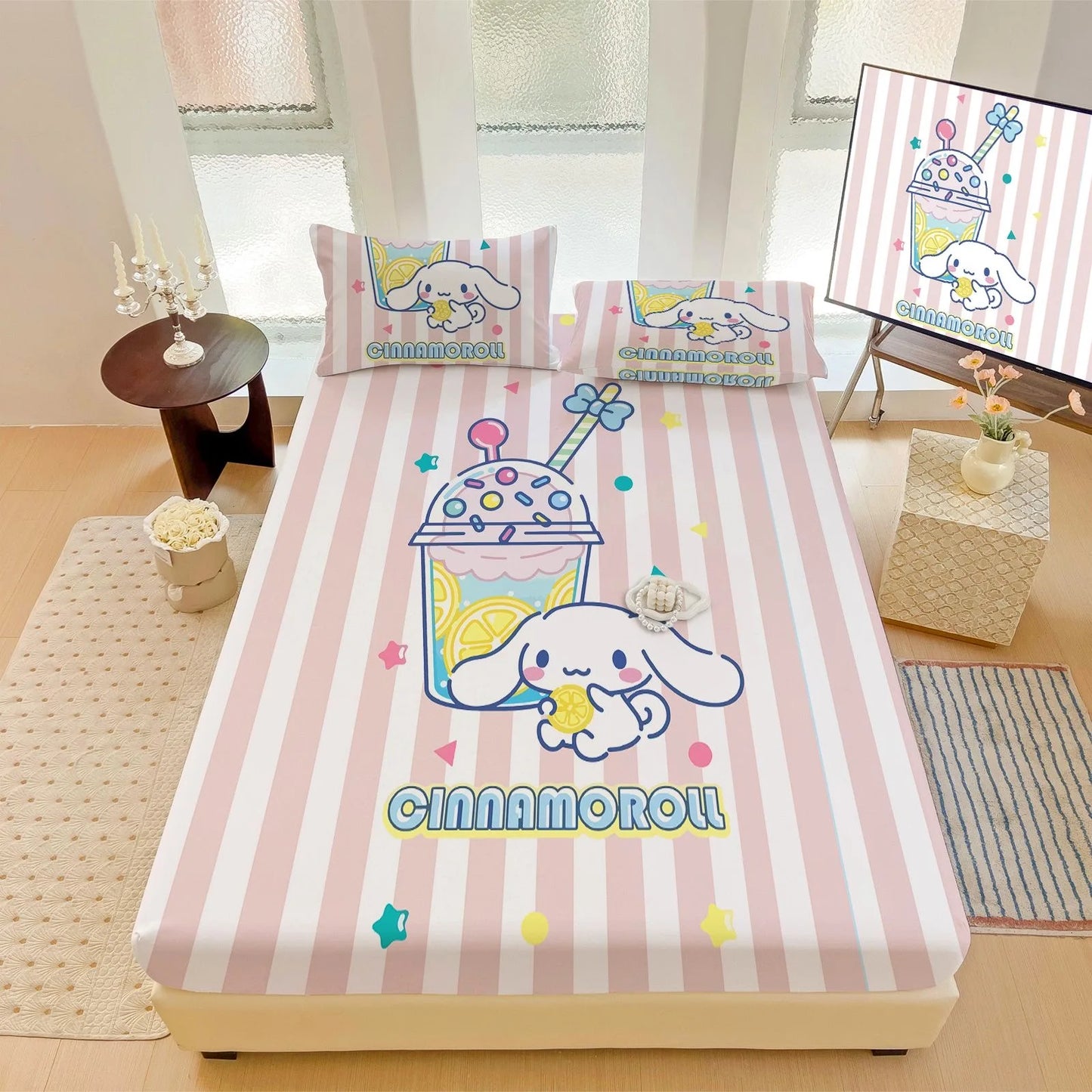 Hemasa  Bed Mattress Cover Cute Cartoon Painted Bed Linen Fitted Sheet For Kids Adult Single Double Size