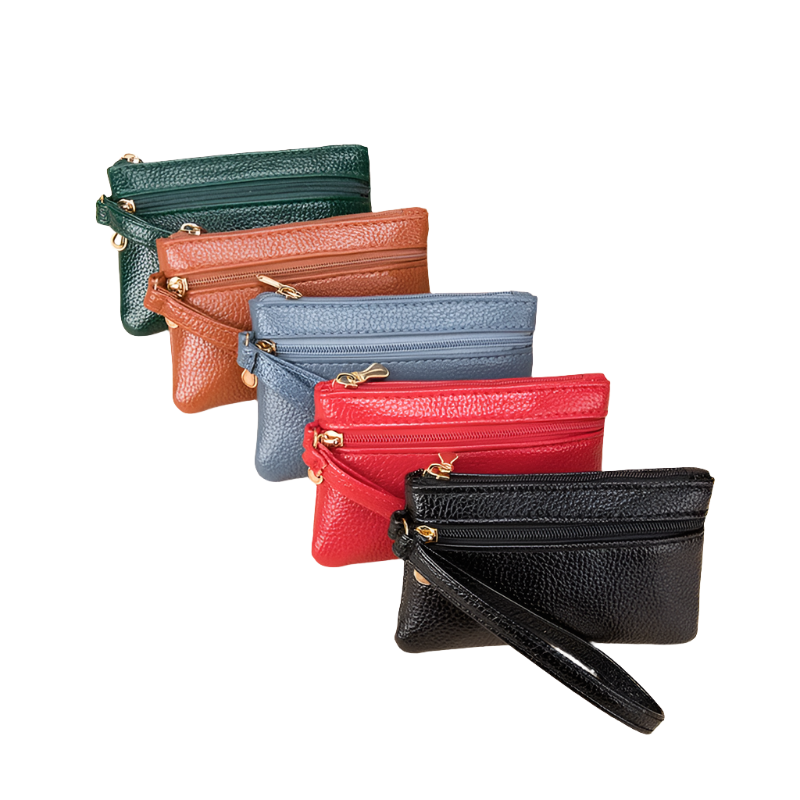 Hemasa Double Zipper Coin Purse Pu Leather Coin Pouch Id Credit Card Holder and Earphone Key Storage Bag Mini Purse Wallet Cute Purse
