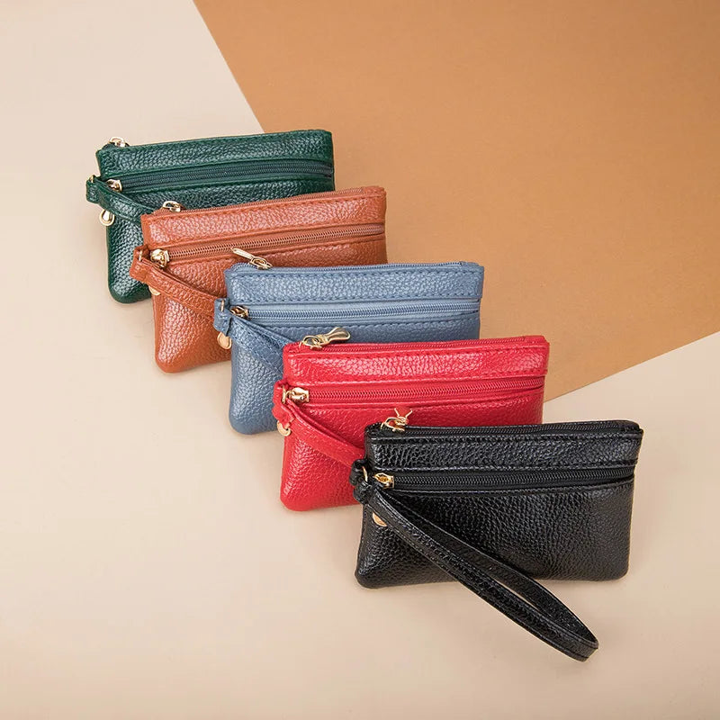 Hemasa Double Zipper Coin Purse Pu Leather Coin Pouch Id Credit Card Holder and Earphone Key Storage Bag Mini Purse Wallet Cute Purse