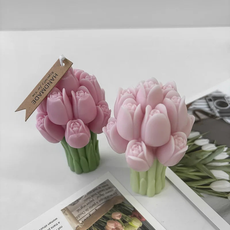Hemasa 3D Tulip Bouquet Silicone Candle Molds Handmade Lavender Flower Soap Plaster Resin Crafts Mold DIY Chocolate Cake Baking Tools