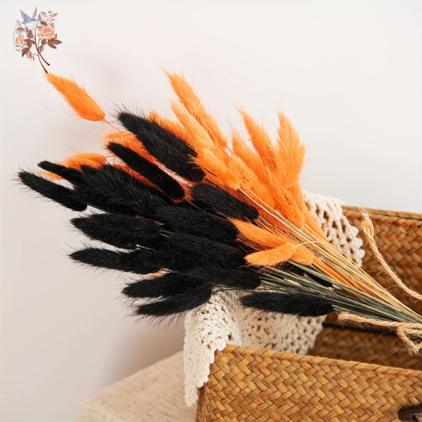 60Pcs Orange Black Bunny Rabbit Tails Grass Bouquet Natural Dried Pampas Flowers Wedding Home Table Decor Christmas Decoration