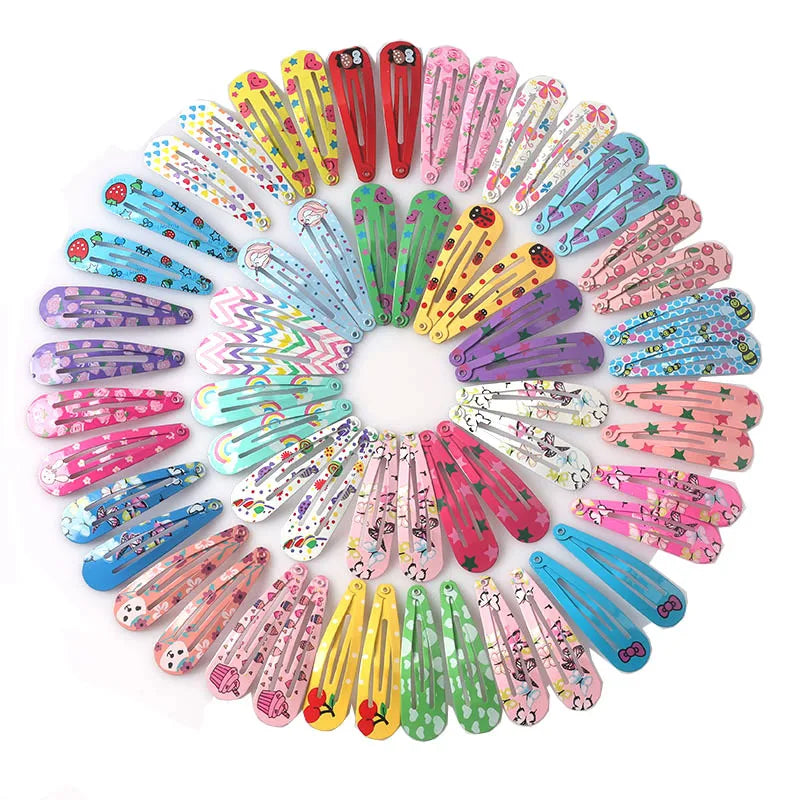 Hemasa 30/40Pcs/Set Korean Cartoon Print Snap Hair Clips For Girls Women Hair Accessories Dripping Hairpins Princess Barrette Hairclip
