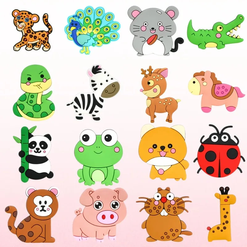 Tejesa 12pcs Cute Animal Fridge Magnets Set with Elephant, Giraffe,Cow, Sheep,Koala,Panda,Frog and so on - Soft Colorful Plastic Decor