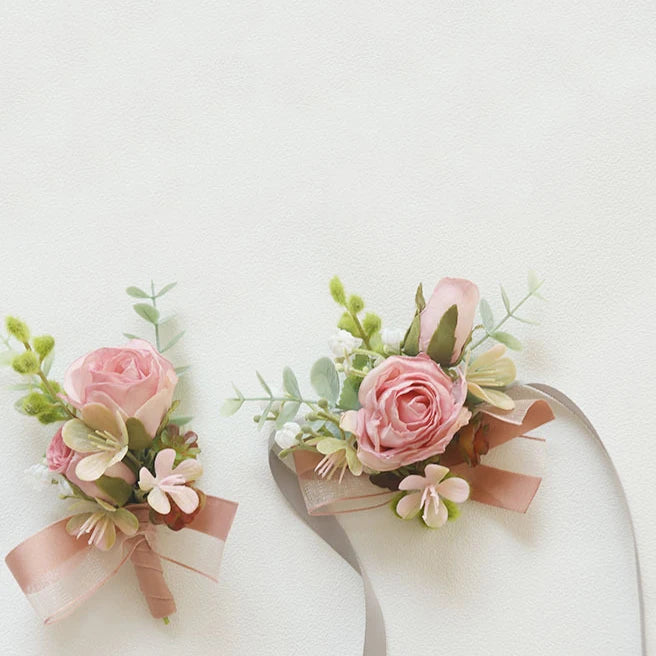 YeeNanee 6pcs Pink Corsage Boutonniere Set for Bride Groom Bridesmaids Groomsmen Wedding Cerenony Homecoming Prom Suit Flowers