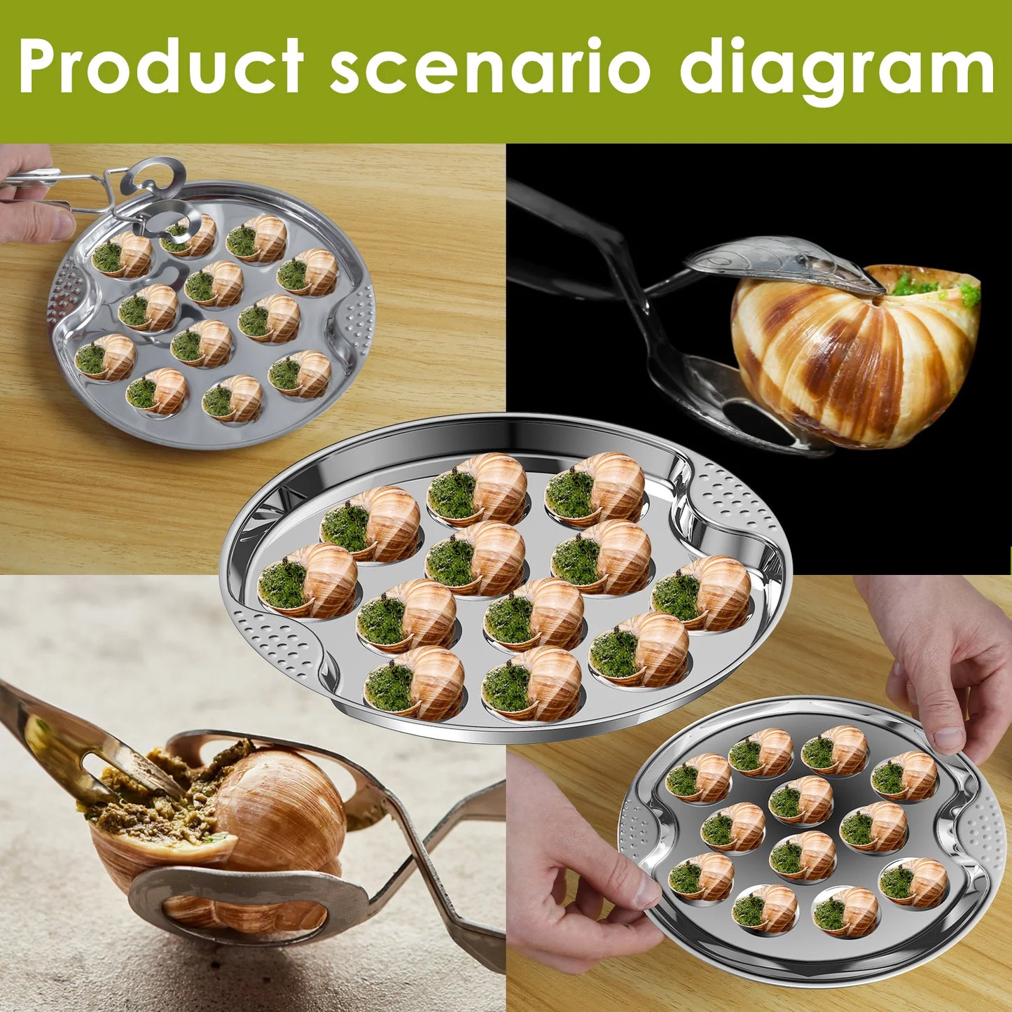 Snail Plate Stainless Steel Escargot Plates Baking Dish Dessert Tray for Kitchen Food Plate Restaurant Snail Dish Baking BBQ Pan
