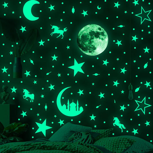 Tejesa Luminous Moon and Stars Wall Stickers for Kids Room /Baby Nursery /Home Decoration