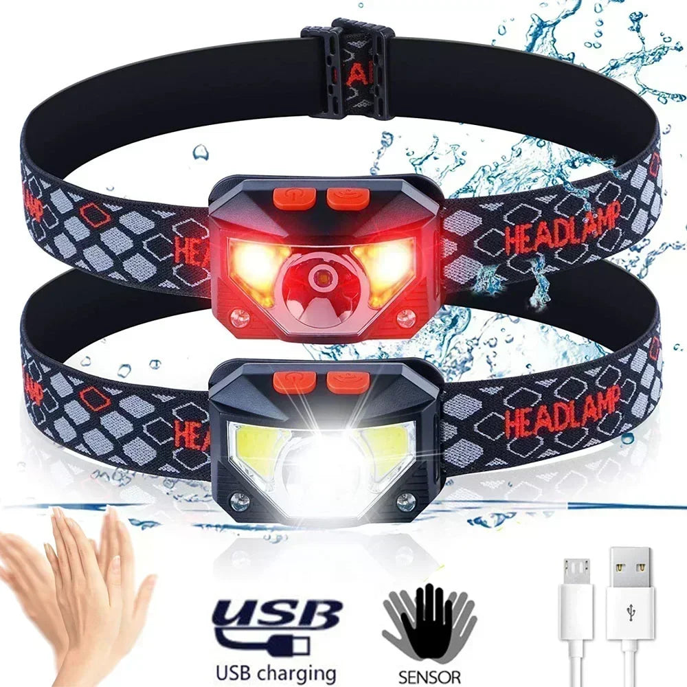 Hemasa LED Induction Headlamp Built in Battery USB Rechargeable Head Torch Outdoor Search Emergency Camping Fishing Lantern