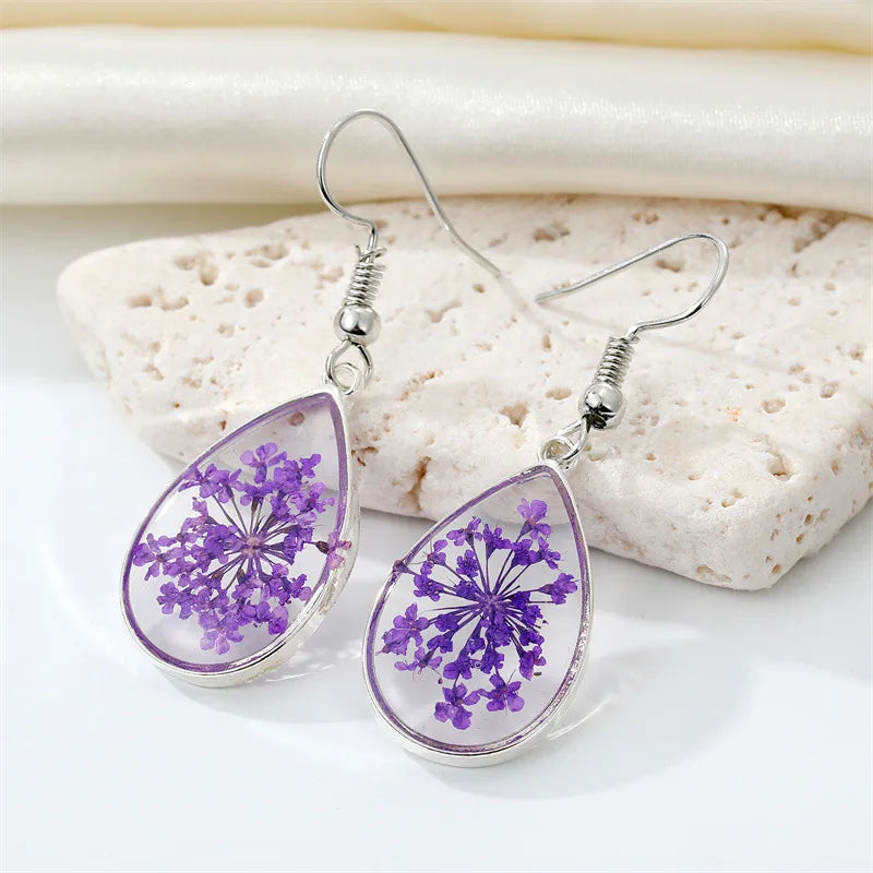 Transparent Epoxy Resin Flower Earrings Women Unique Natural Floral Earrings Cute Pressed Flower Jewelry Wholesale Accessories