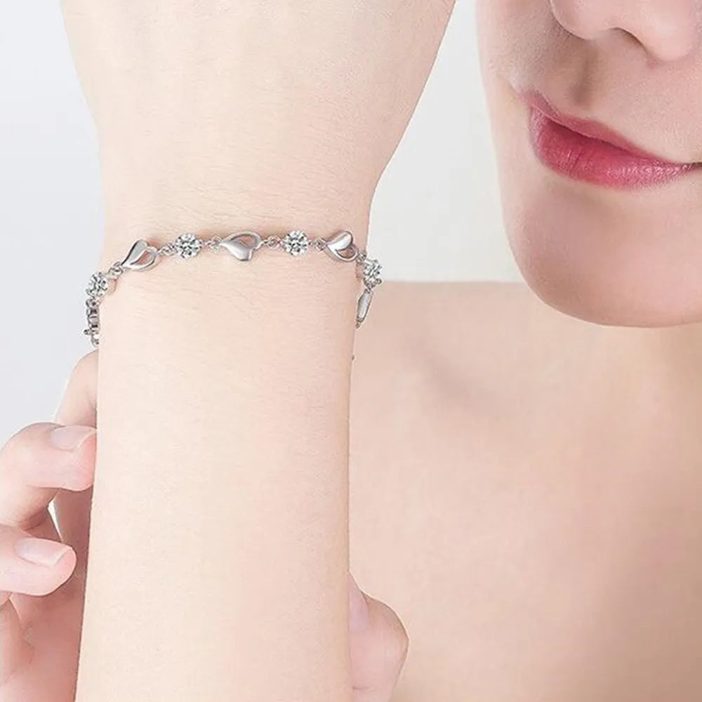 Hemasa  925 Sterling Silver Bracelet with  White Purple Retro Wedding Shaped Cubic Zirconia