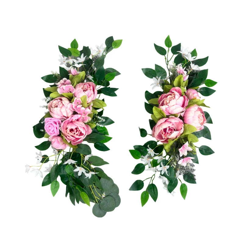 Rose Artificial Flowers Wedding Arch Kit Boho Dusty Rose Blue Eucalyptus Garland Drapes For Wedding Decorations Welcome Sign
