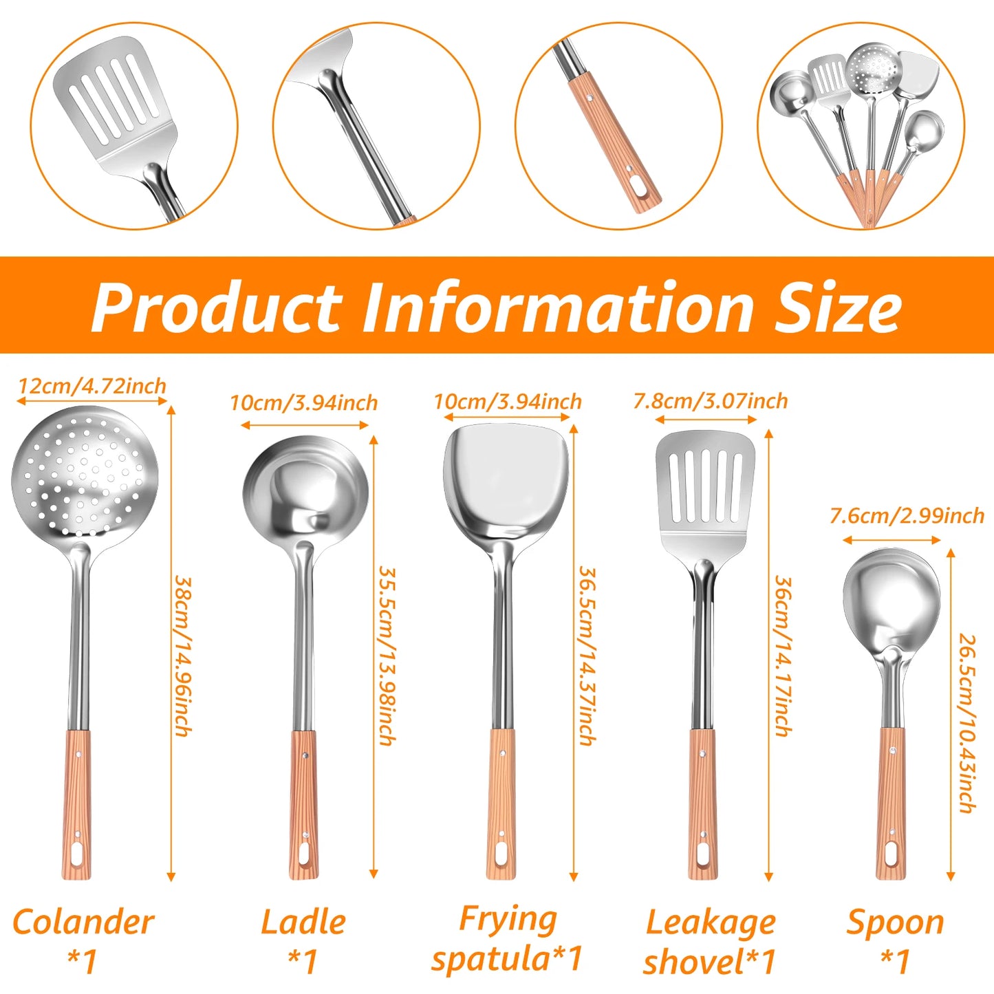 Tejesa 5/10 Pcs Stainless Steel Cooking Utensil Set Heat Resistant Easy Cleaning Kitchen Gadget for Home Restaurant Cooking Accessories