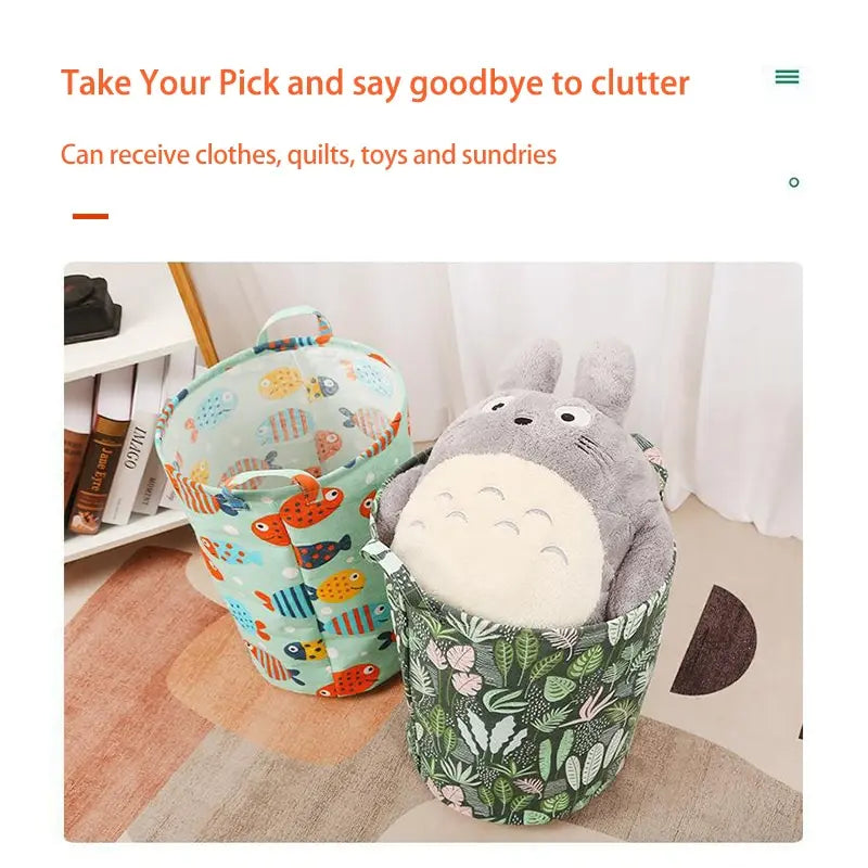 Hemasa Cotton Linen Dirty Laundry Basket Foldable Round Waterproof Organizer  Storage Basket
