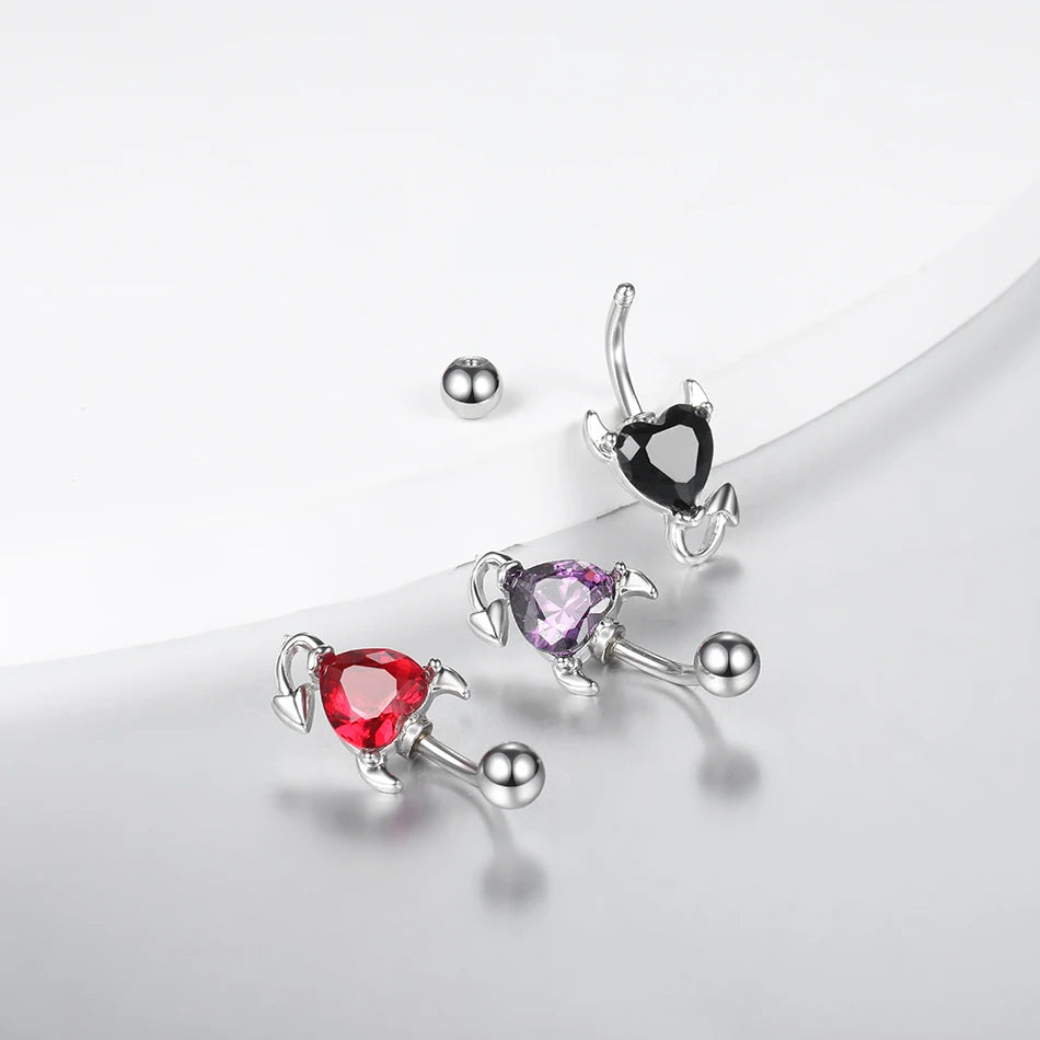1PC Surgical Steel Heart Navel Belly Button Rings Devil Shape Red CZ Belly Piercings Jewelry Dangle Earring Piercings Women Gift