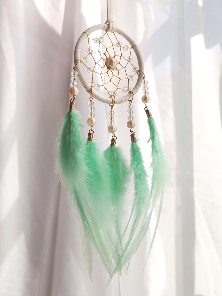 Hemasa Hand-woven   Feather Wind  Chime   Dream Catcher for Valentine's Day Gift Bedroom Hanging Ornaments Home Decoration