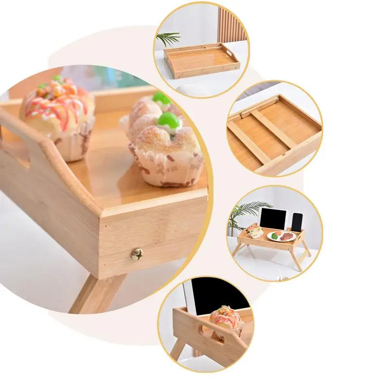 Breakfast Tray For Bed Wood Breakfast Tray With Foldable Legs Versatile Design Small Dining Table For Bed Counter Narrow Cabinet