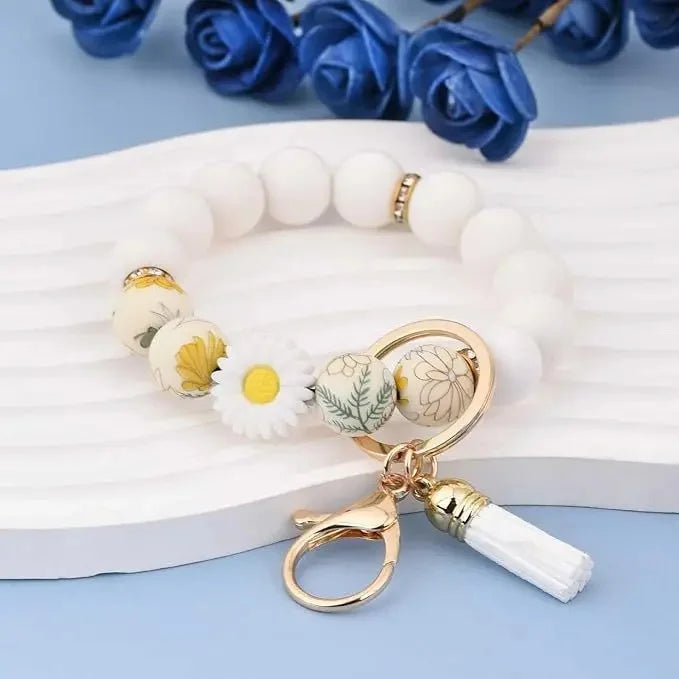 Hemasa Handmade Daisy Silicone Beads Bracelet Keychain /Anti-Lost Wallet Pendant Ring Holder