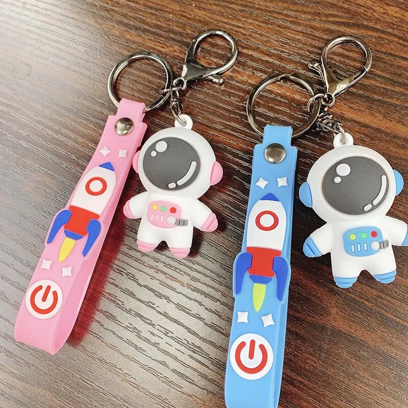 2pcs PVC Cartoon Planet Tour Astronaut Keychain Cute Astronaut Couple Chain Soft Rubber Small Pendant Key Ring Gift Aesthetic