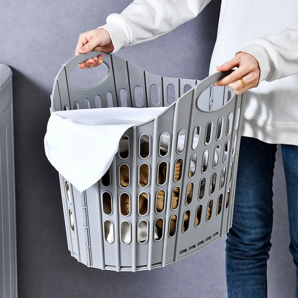 Tejesa Modern Foldable Laundry Hamper High-capacity Portable Dirty Clothes Organizer Durable Laundry Basket for Home Bathroom