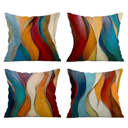 Hemasa 4pcs Colorful wave theme Single-sided printing Short plush Suitable for living rooms bedrooms sofas (excluding pillow cores)
