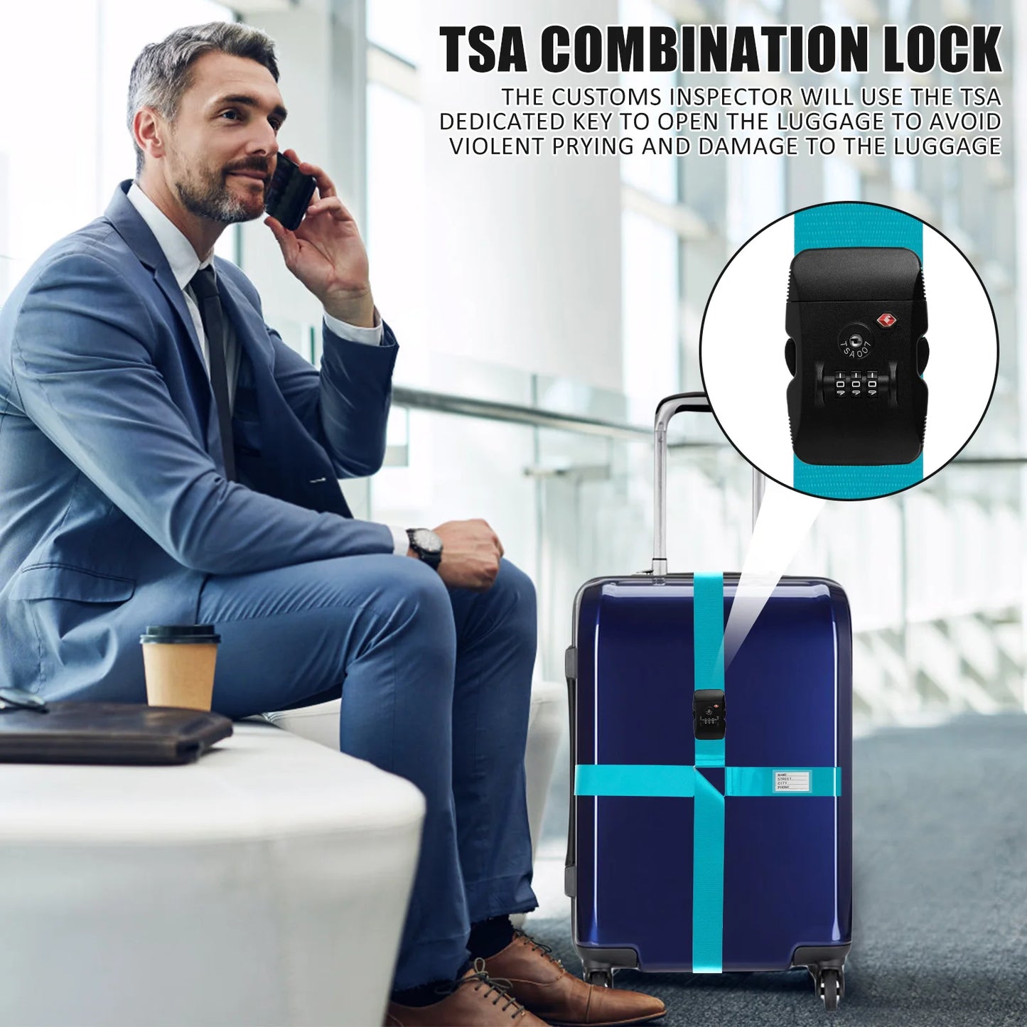 Tejesa 2/1pc Luggage Strap Anti-theft Suitcase Buckle Cross Strap TSA Customs Lock Adjustable Bundle Baggage Belt for 20-32in Luggage