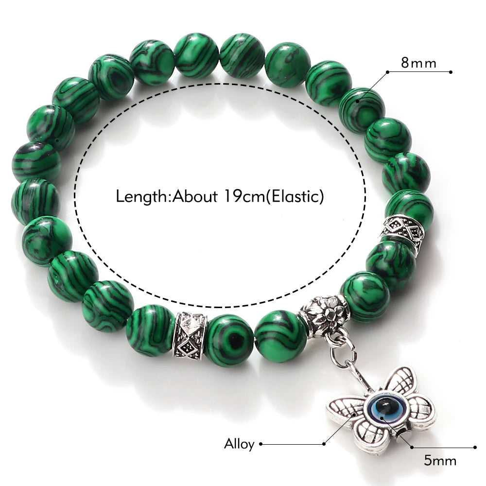 Hemasa Malachite Beads  Bracelet with  Evil Eye Pendant