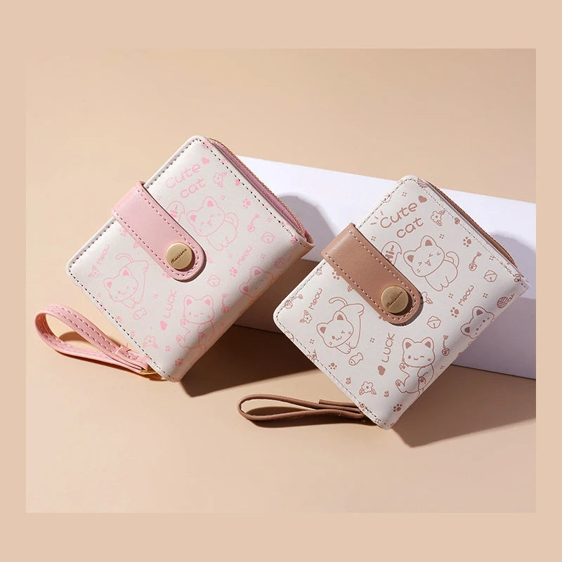 Cute Short Wallet Cartoon Cat Pattern Children'S Coin Purse Girls Money Key Storage Bag Kawaii Gift Student Id Bank Card Holder