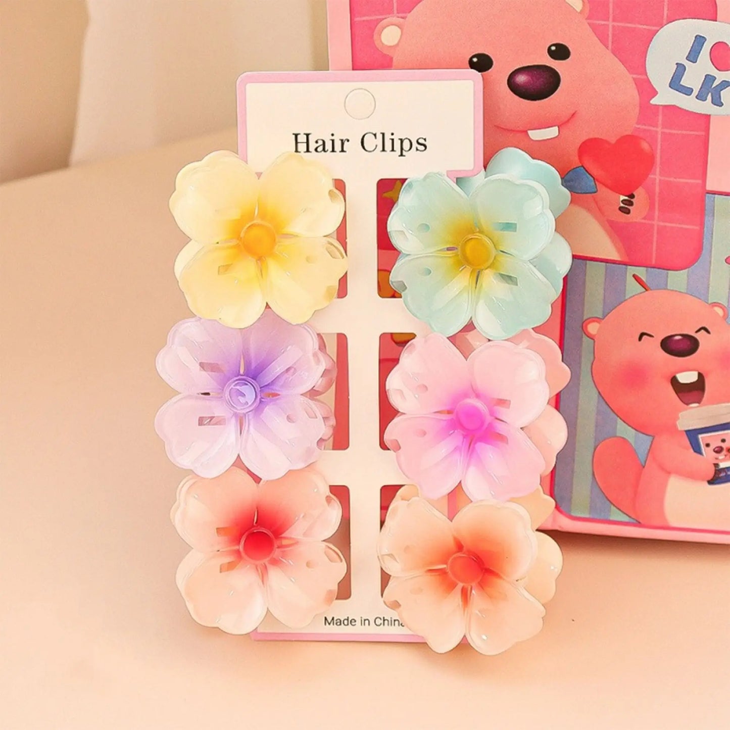Tejesa 1set/lot 6 pieces of small hibiscus hair clip with gradient color, seaside vacation hair bun magic tool.
