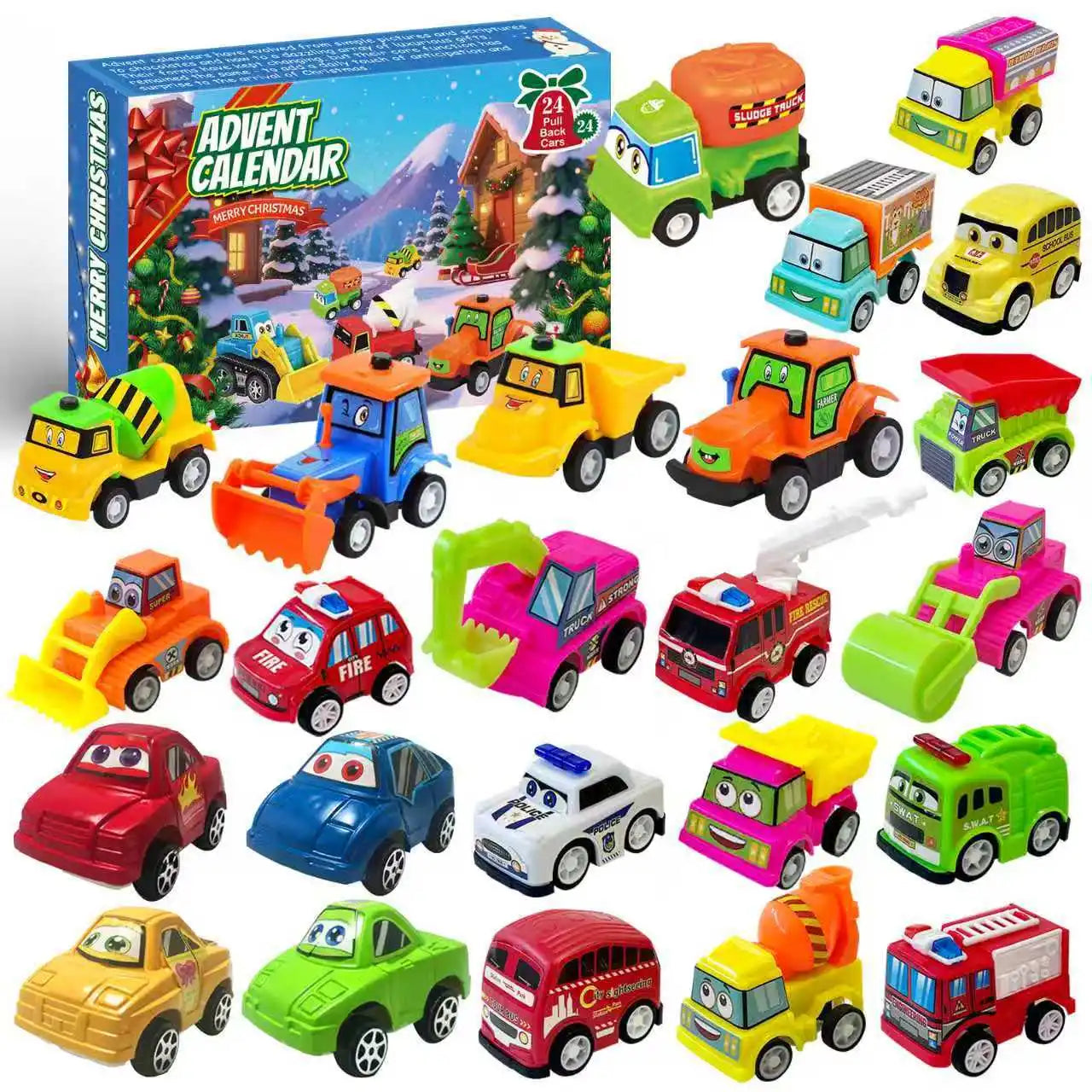 2025 Christmas Advent Calendar Gift Box for Diy Children and Boys 24-day Christmas Countdown Calendar Car Set Party Supplies