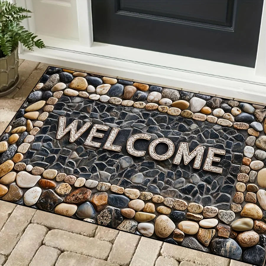 Tejesa Stone Pattern Non-Slip Door Mat  / Machine Washable /Outdoor Use for High Traffic Areas  - Home & Room Decor