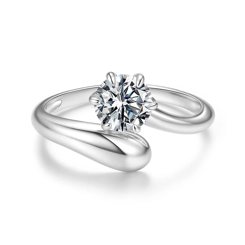 BAMOER 1CT Teardrop Moissanite Ring 925 Sterling Silver Statement Jewelry Round Cut Lab Diamond for Women Engagement Chunky Gift