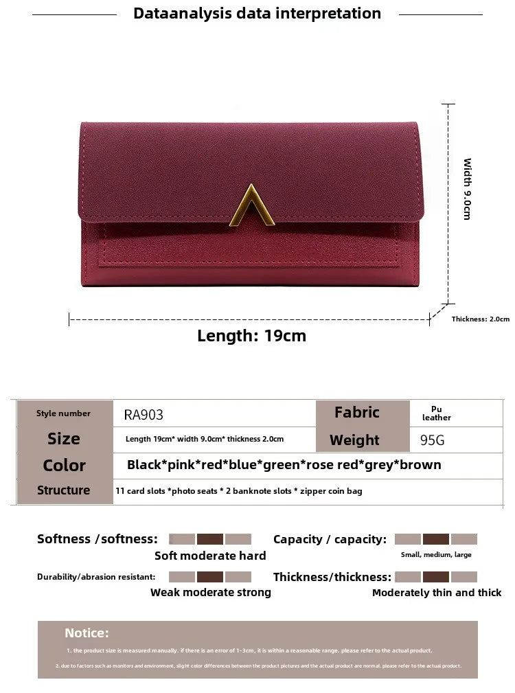 Tejesa  women's wallet long V-shaped buckle three fold wallet for women, hand-held bag, change card bag