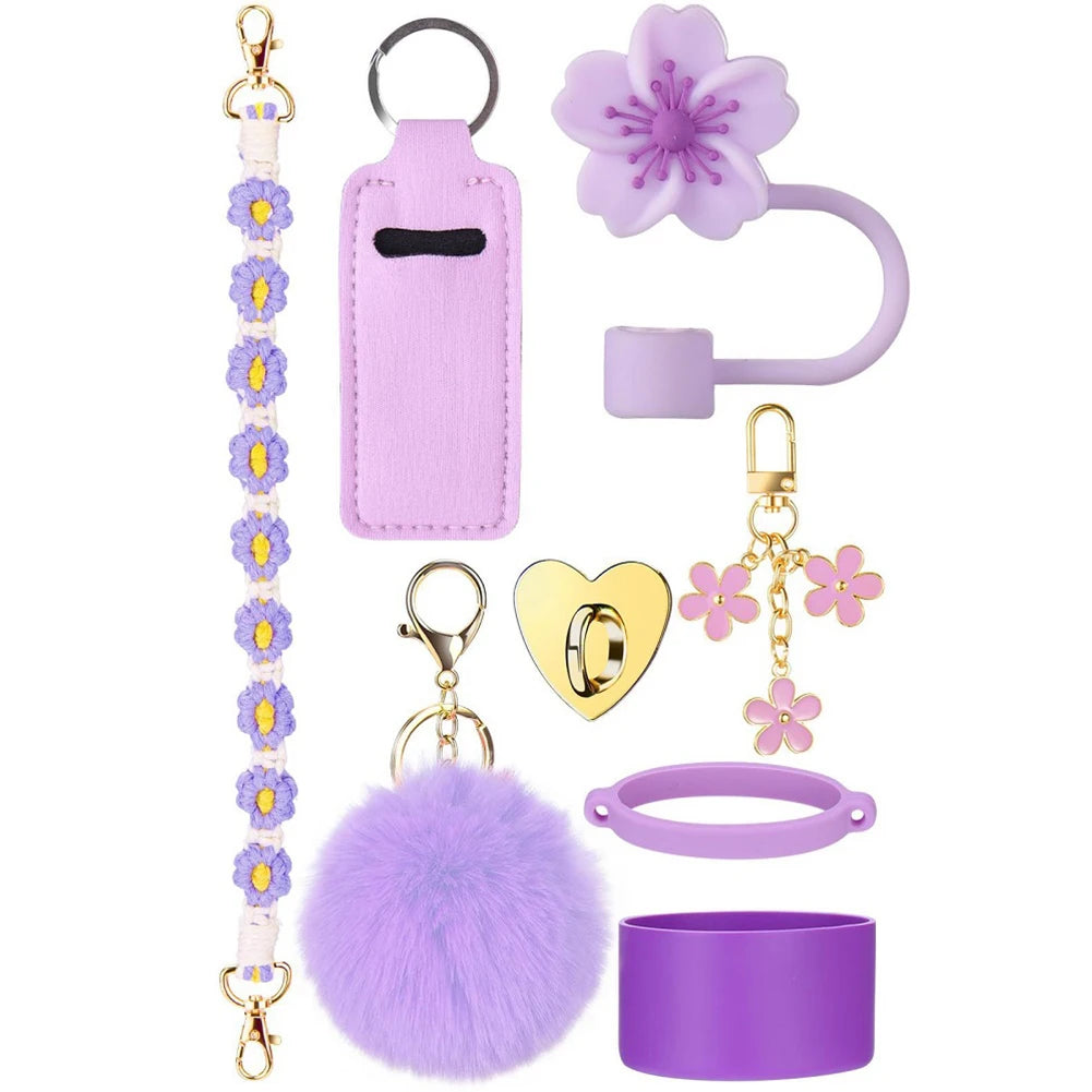 Water Cups Accessories for Stanley 40oz Tumbler Siliocne Water Bottle Boot Straw Lid Handle Strap Keychain Charm Chain Cup Decor