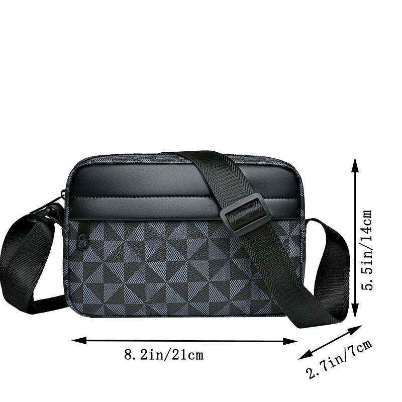 Casual Business Shoulder Bag for Men Pu Leather Messenger Bag Wide Strap Crossbody Bags Square Plaid Designer Male Sling Bags