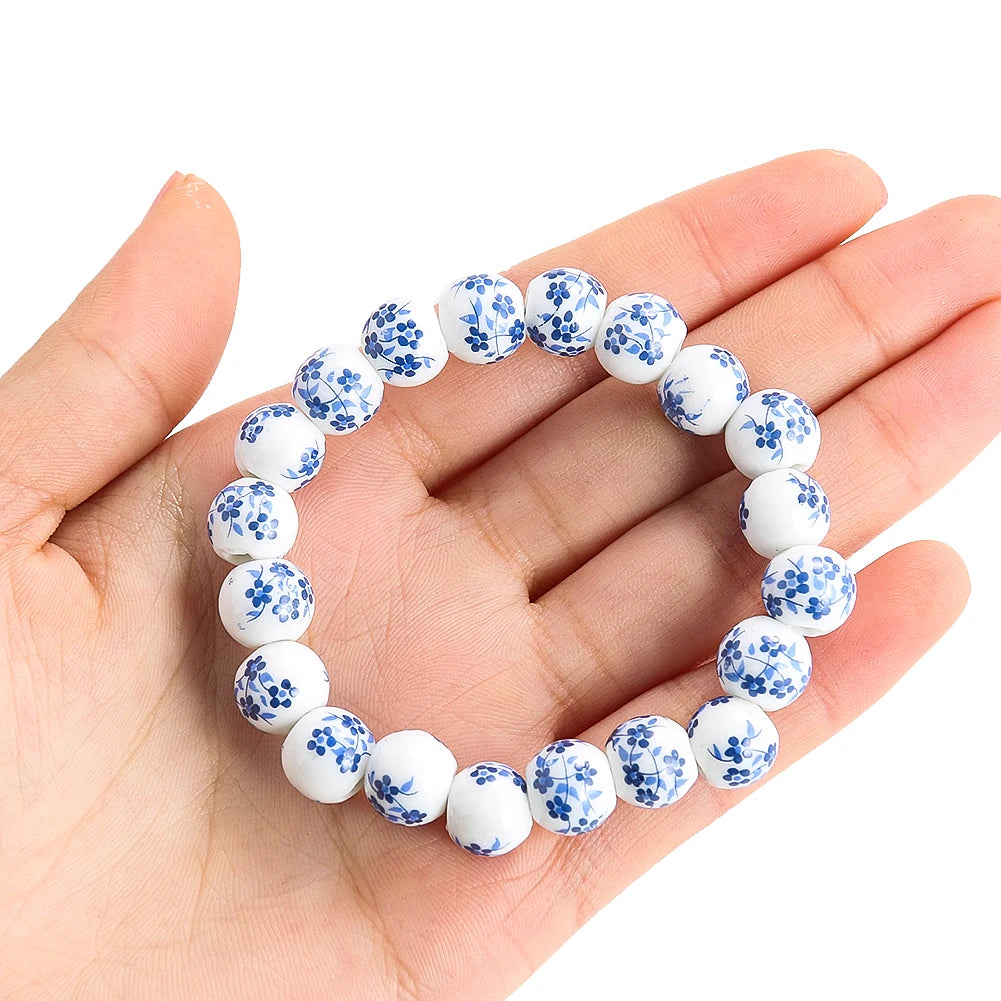 Chinese Style Blue and White Porcelain Beads Bracelet for Women Classical Simple Blue Pattern Bracelets Girls Charm Jewelry Gift