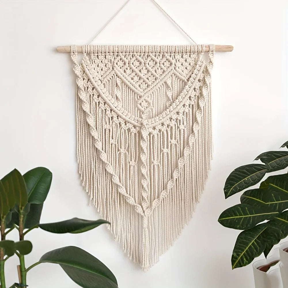 1pc Cotton Bohemian Tapestry Hand-woven Tapestry With Tassel, Macrame Wall Hanging For Bedroom Living Room Home Decor