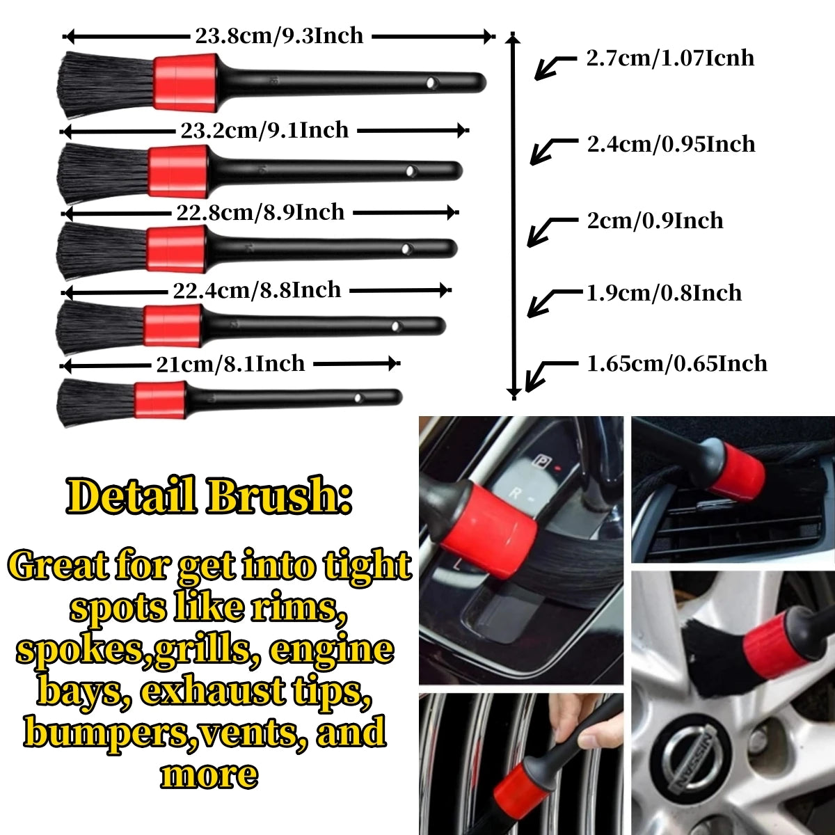 Tejesa Auto Tire Wheel Detailing Brushs Set Multifunctional Car Cleaning tools for Car Rim Tire Bendable Detail Clean Easy Car Wash Too