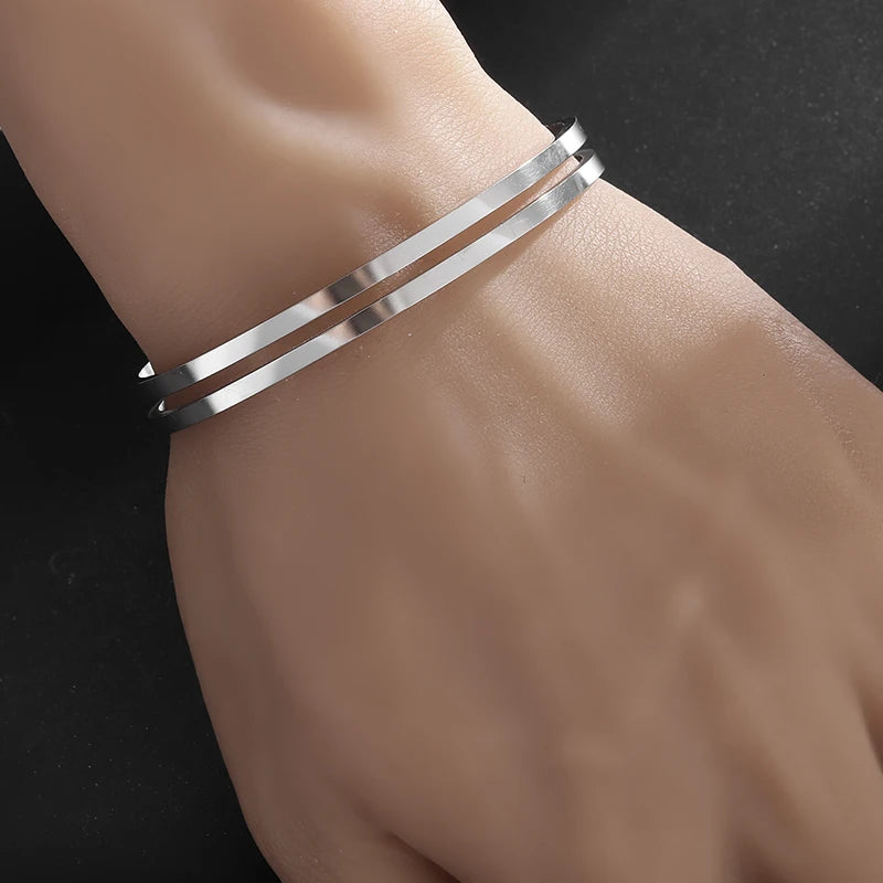 Stainless Steel High-Quality Simple Double-Layer Glossy Open Bracelet Men's and Women's Two-Color Cuff Bracelet Couple Jewelry