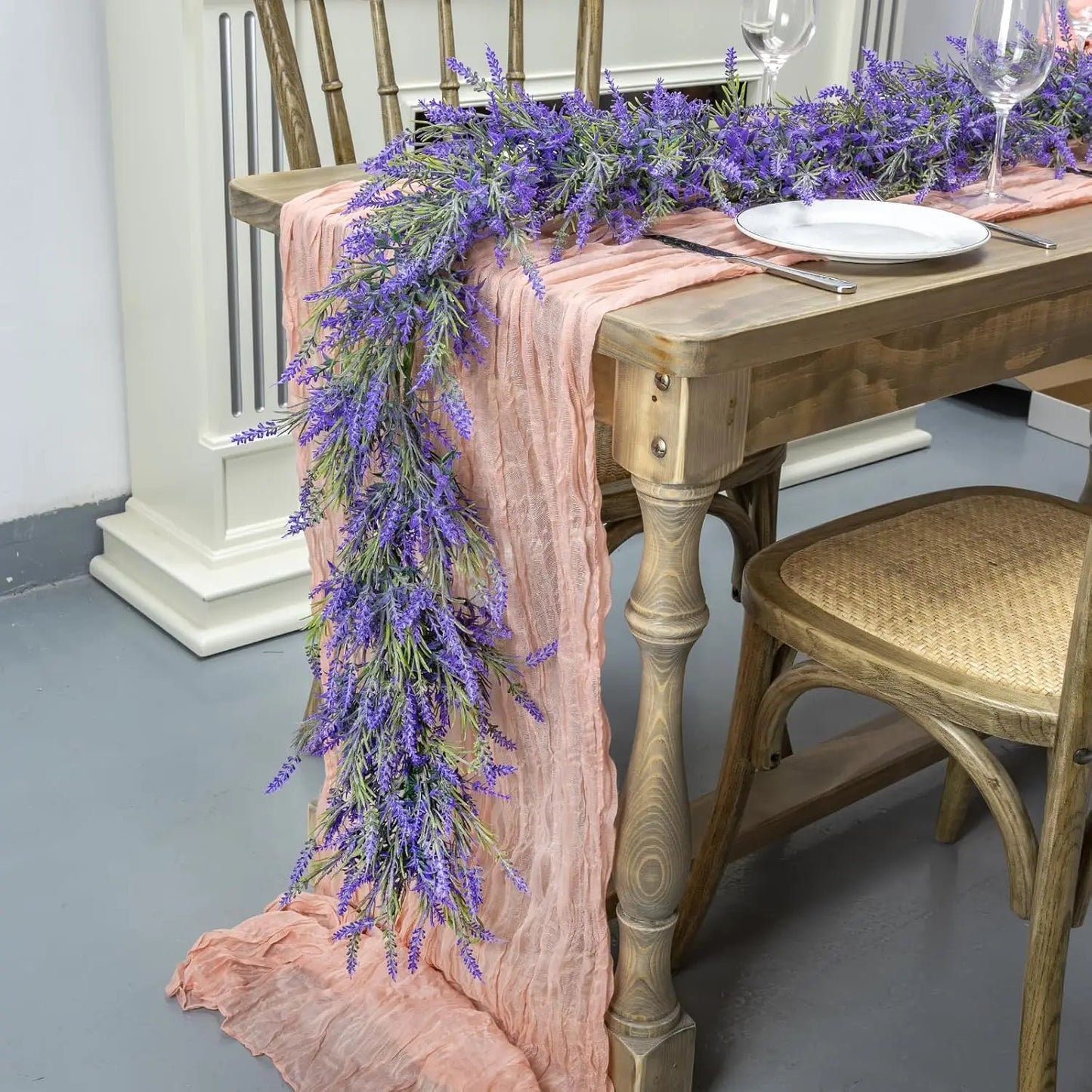 Tejesa 6.5FT Artificial Lavender Garland for Mantle Lavender Flower Vine Rustic Wedding Arch Stair Party Home Table Decoration