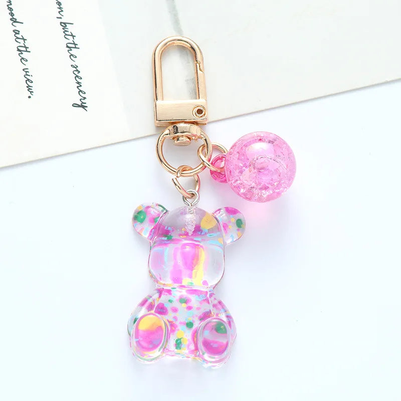 Cute Colorful Acrylic Bear Crystal Bead Keychain for Women Girls Fashion Sweet Key Chain Bag Car Key Pendant Jewelry Couple Gift