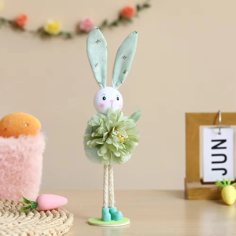 New Plush Flower Fairy Bunny Rabbit Dolls Hanging Ornaments Pink White Yellow Green Kids Girls Gifts Easter Home Decor
