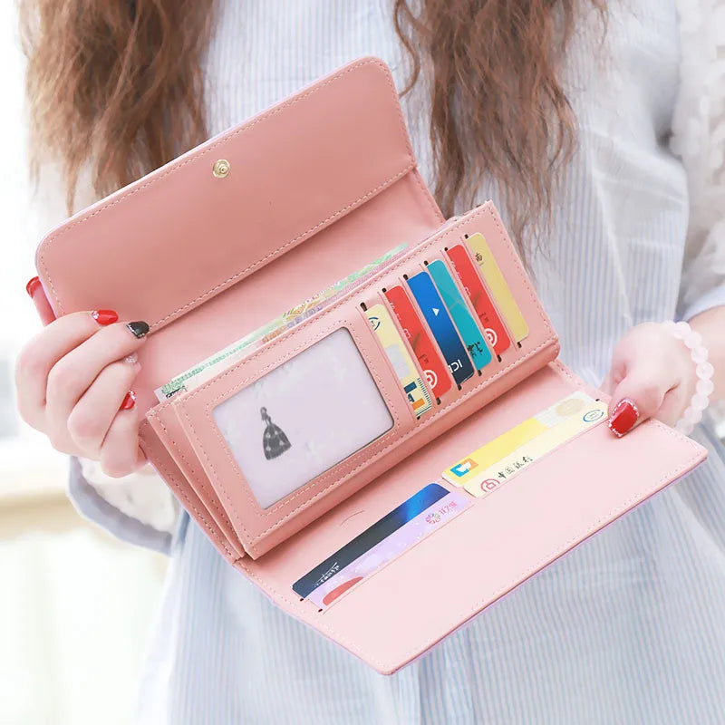 New Women's Wallet Fashion PU Leather Large Capacity Long Wallets Credit Card Holder Phone Coin Storage Girl's Handbag