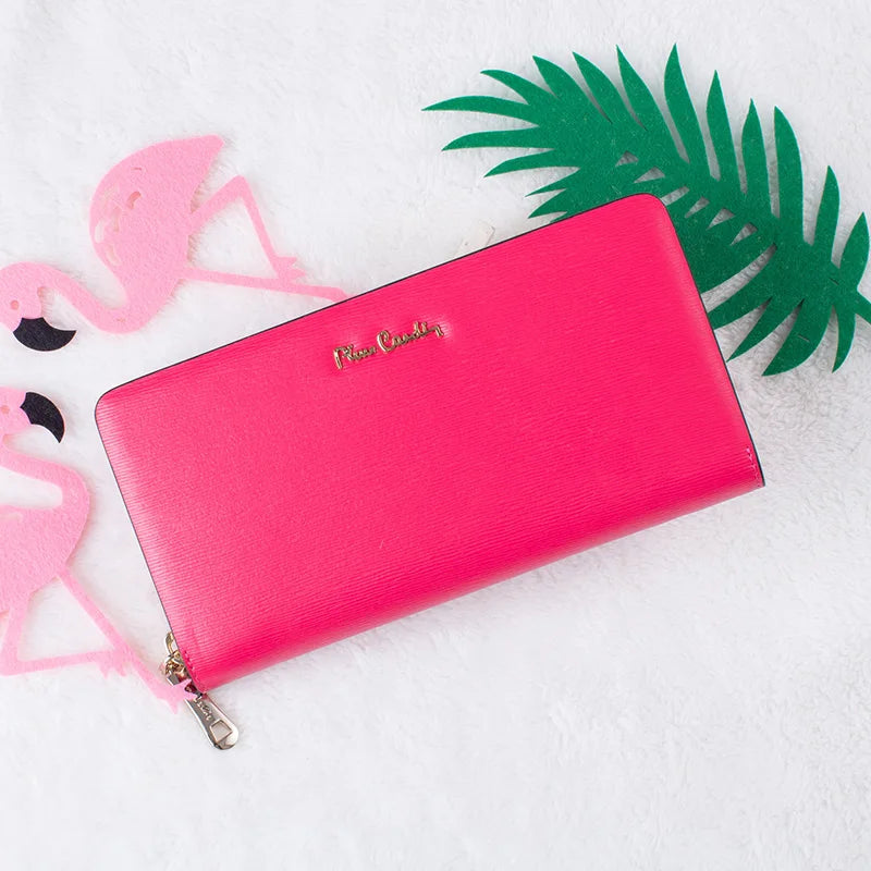 Pierre cardin women's wallet with zipper card ladies purses genuine leather wallets for women Red