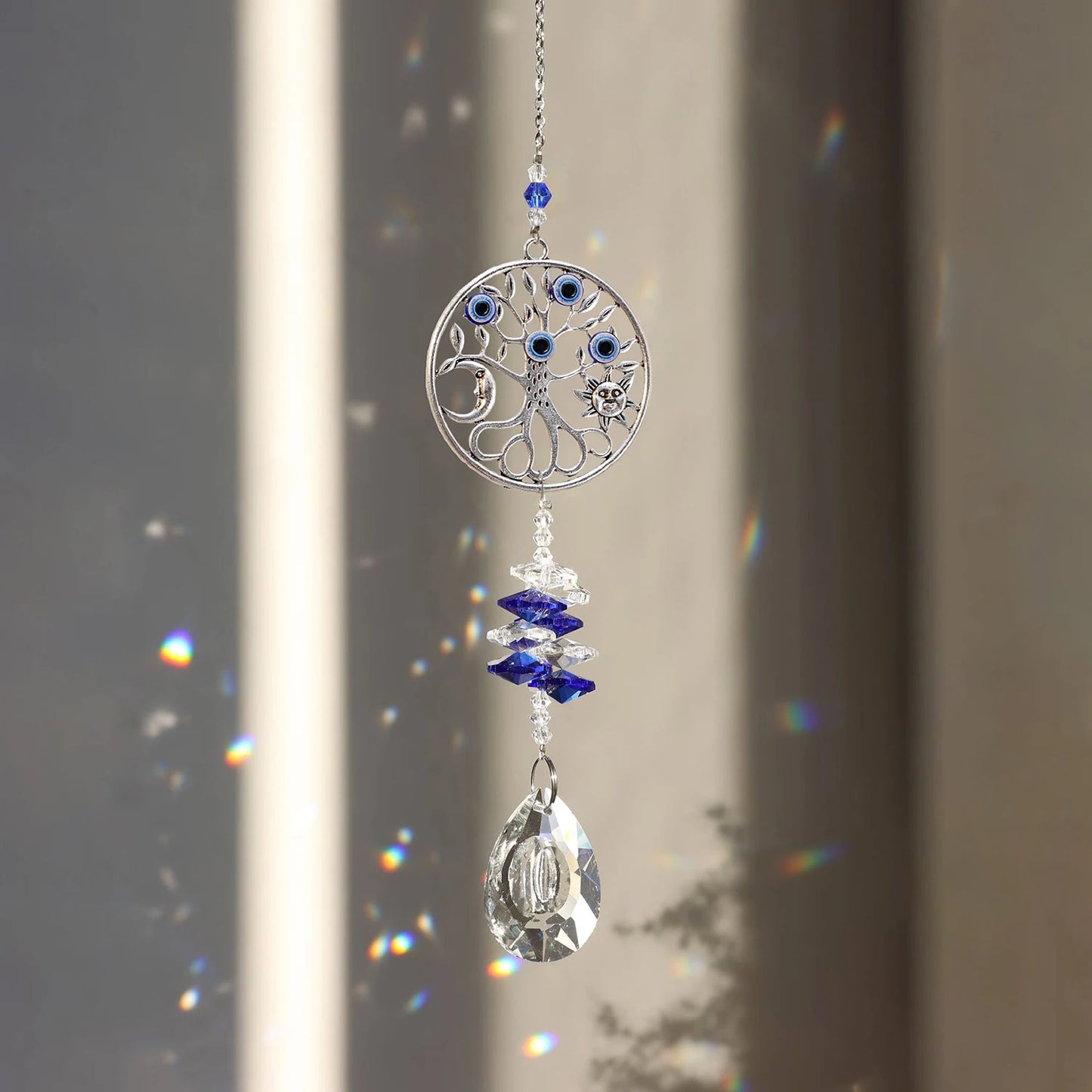 1Pc Evil Eye Moon Tree of Life Crystal Suncatcher Pendant for Home Indoor DIY Wind Chime Hanging Window Decoration Pendant
