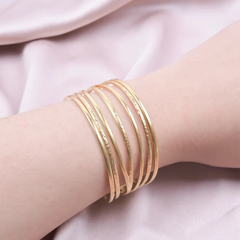 Fashion New stainless steel Opening Adjustable Hollow Multi Layer Smooth Line Personalized Women's Accessory Bracelet