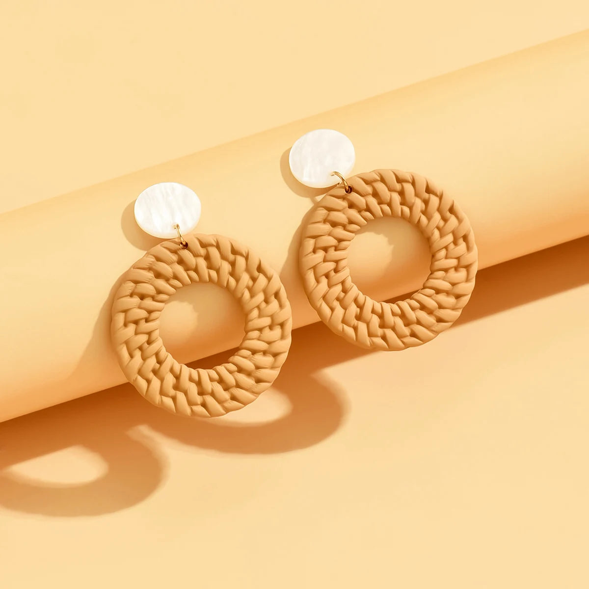 Bohemia Simulation Rattan Weave Spray Painting Acrylic Earrings For Women Fashion Round Drop Dangle Earrings Gift